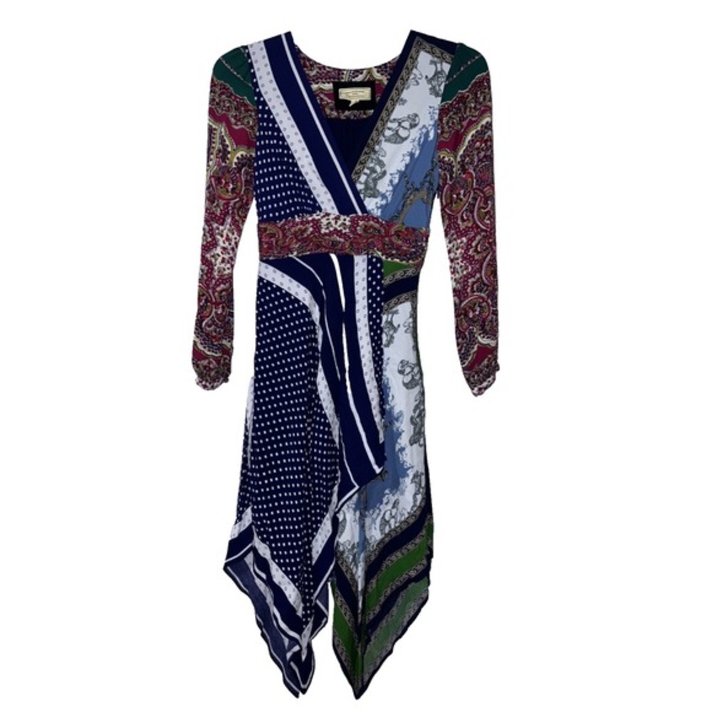 Anthropologie Moulinette Souers Dress Women's Size 0 Asymmetrical Hem Blue Red